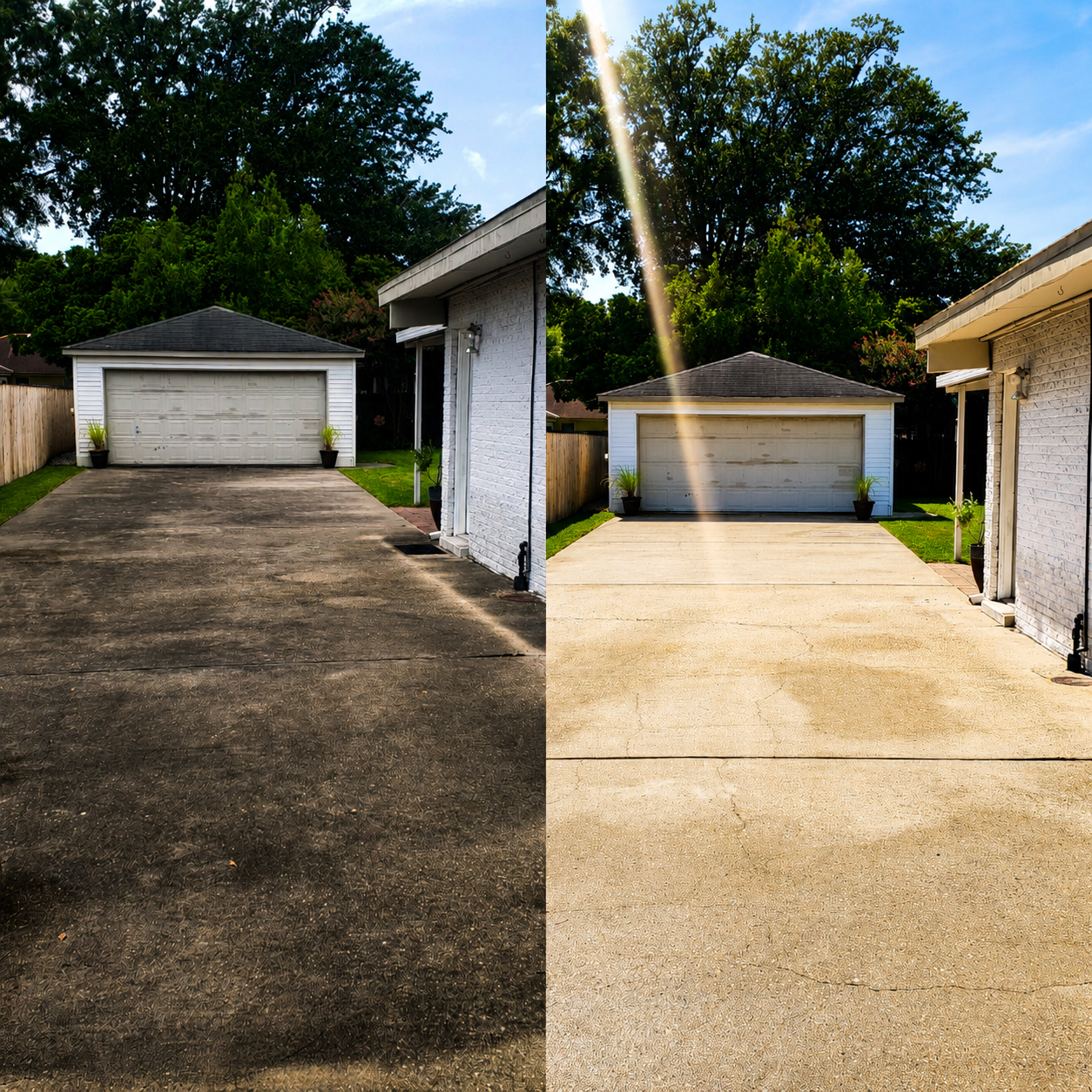 Driveway cleaning before and after in Metairie LA